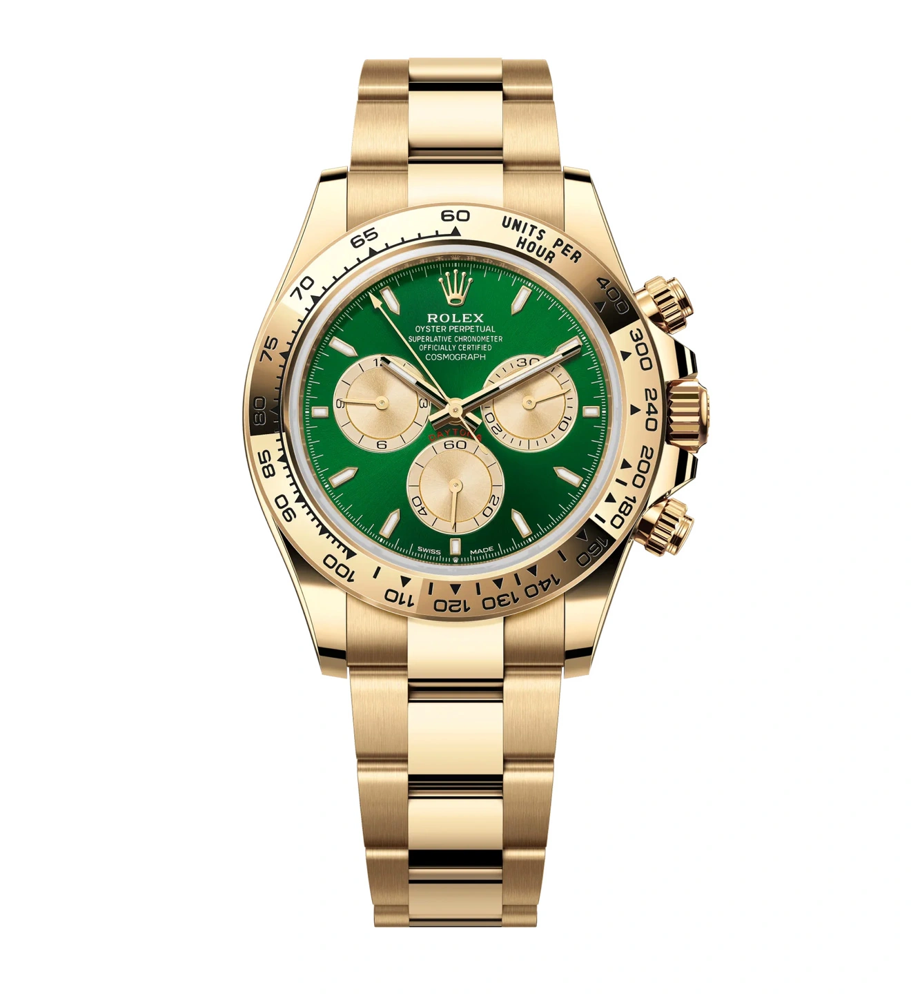 Rolex Cosmograph Daytona in yellow gold with a green dial